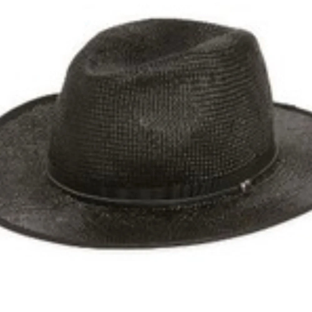 The Kooples Leather trim straw hat fedora in black
